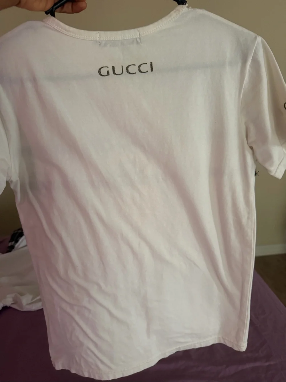 Gucci White Short-Sleeve Tee with Red-Green Logo Stripes